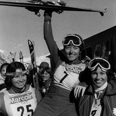 Elena Matous (Iran) Marie Rose-Proell (AUT) e Brigitte Totschning-Habersatter (AUT) Cortina d'Ampezzo 1976 ©Pentaphoto 