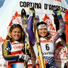 Pernilla Wiberg (SWE), Isolde Kostner (ITA) and Katja Seizinger (GER), 1997, Cortina d'Ampezzo ©Ap Photo/Armando Trovati 